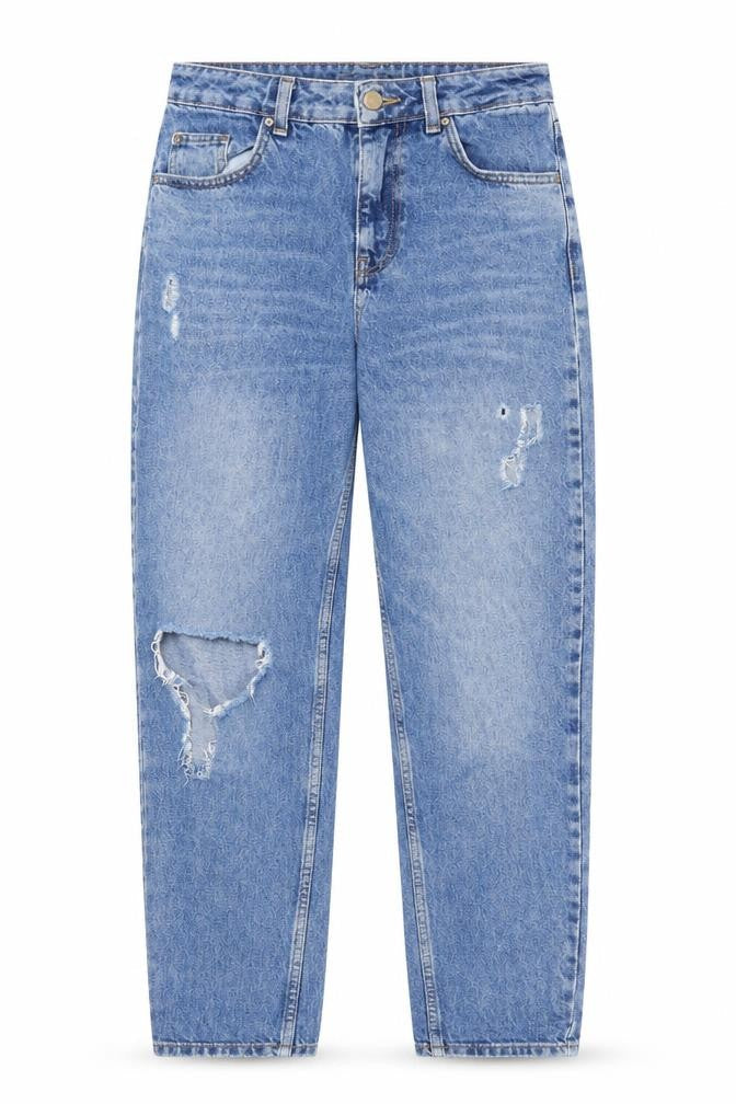 Front view of Denim & Co. women’s blue cotton straight jeans, size UK 8, regular zip