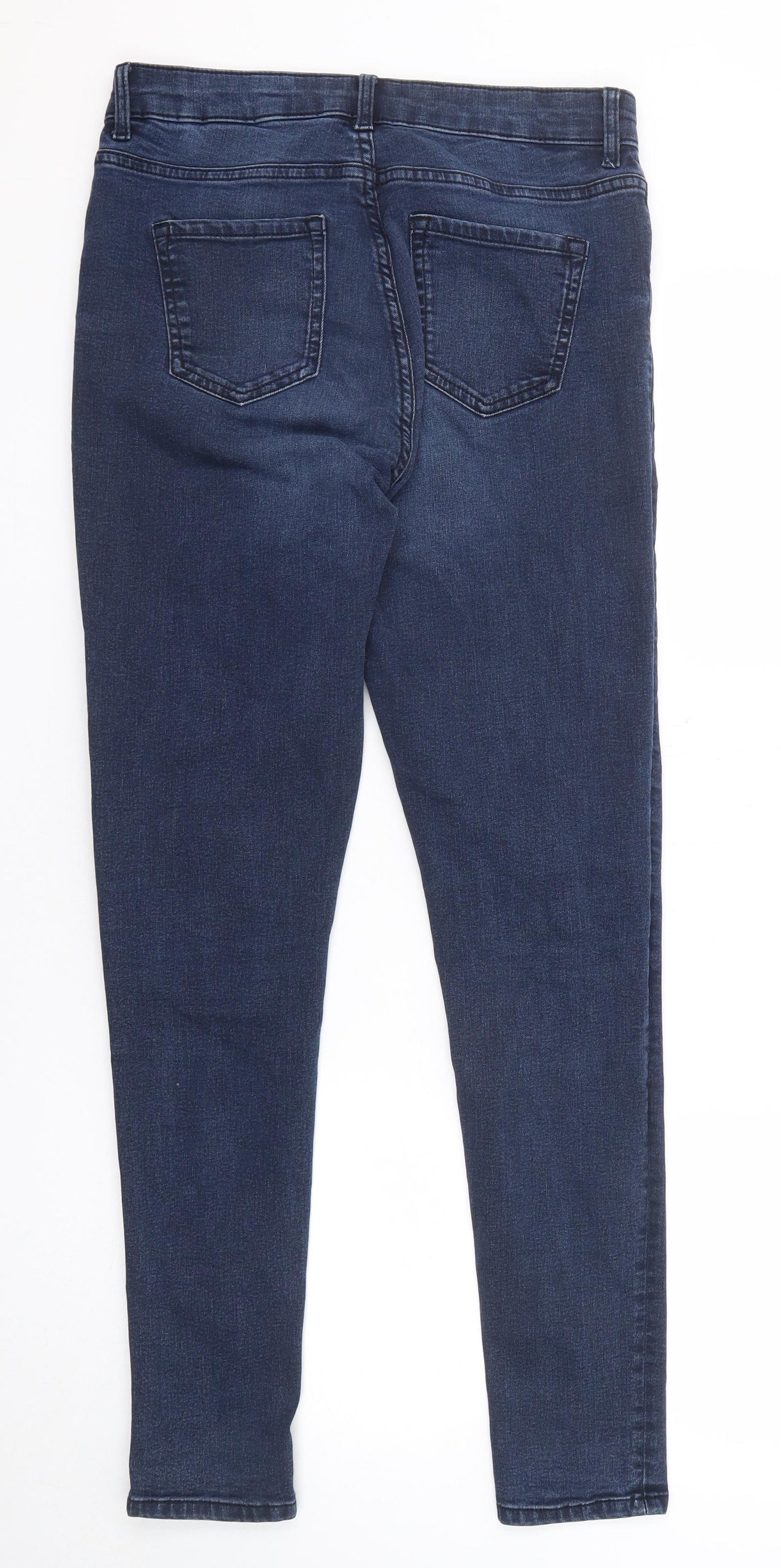 Marks and Spencer Womens Blue Cotton Skinny Jeans Size 10 Regular Zip - Long lenth
