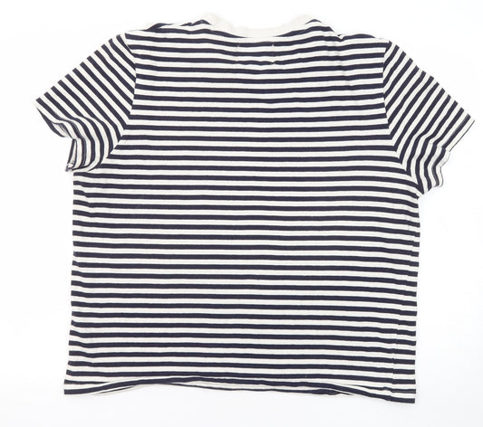 Stronghold Womens Blue Striped Cotton Basic T-Shirt Size M Round Neck
