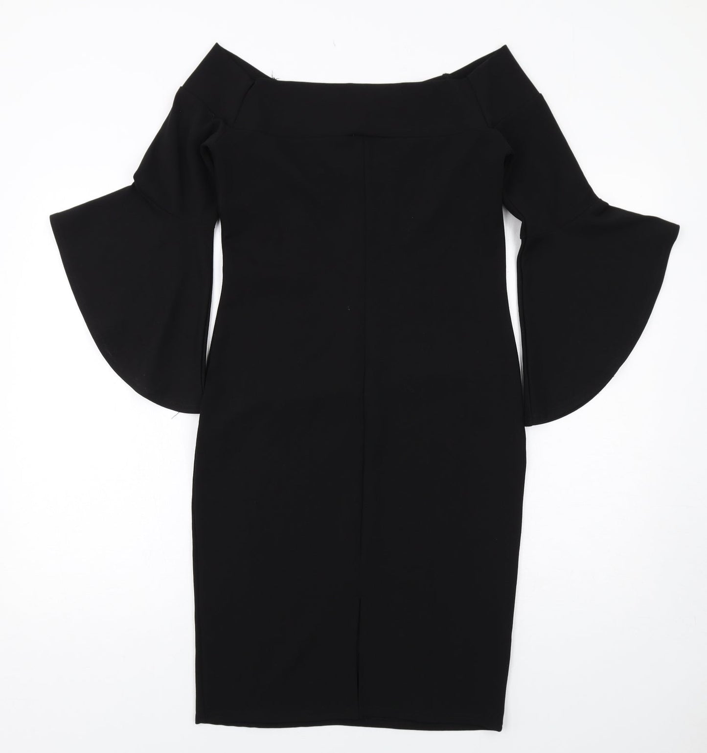 River Island Womens Black Polyester Pencil Dress Size 12 Square Neck Pullover - Flared Sleeve