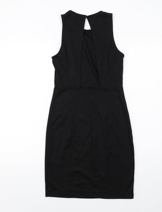 H&M Womens Black Polyester Sheath Size S Boat Neck Button