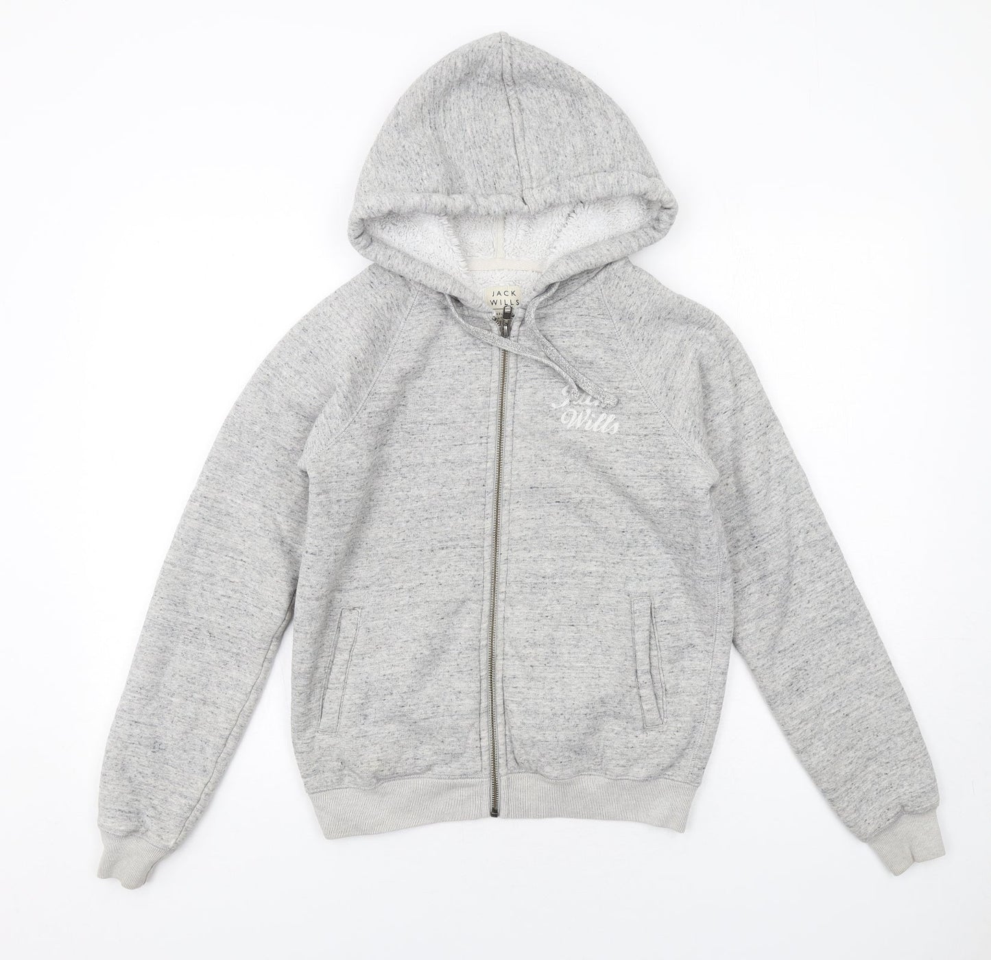 Jack Wills Womens Grey Cotton Full Zip Hoodie Size 6 Zip