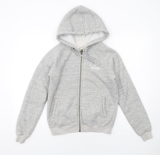 Jack Wills Womens Grey Cotton Full Zip Hoodie Size 6 Zip