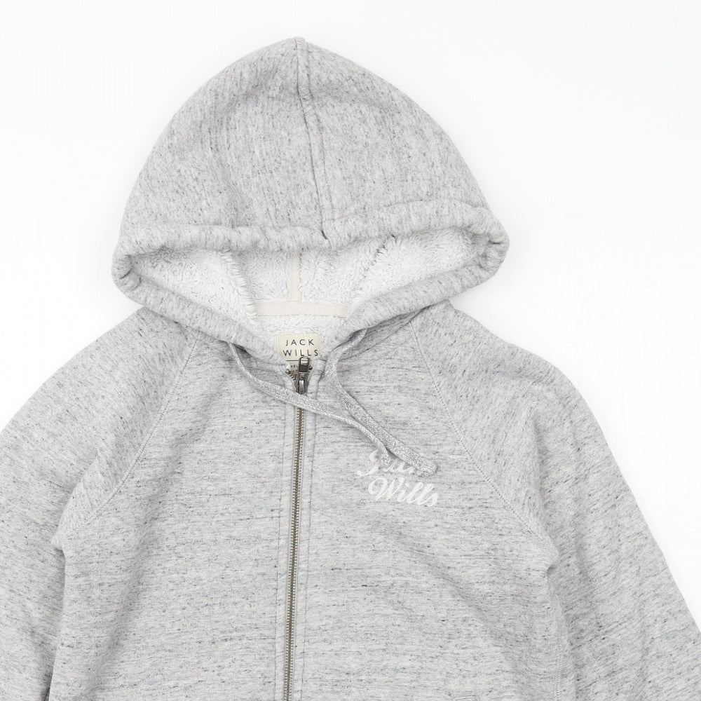 Jack Wills Womens Grey Cotton Full Zip Hoodie Size 6 Zip