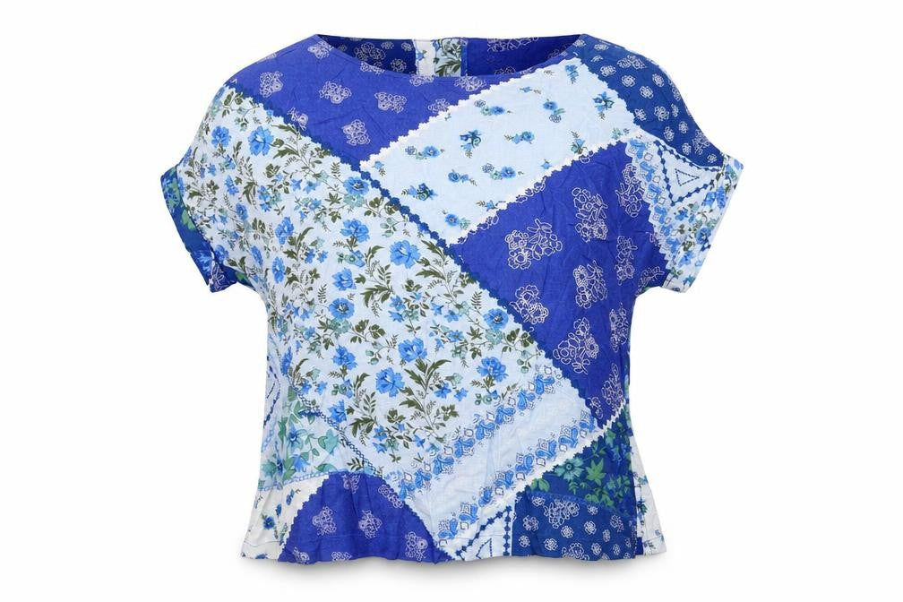 Marks and Spencer Womens Blue Geometric Viscose Basic Blouse Size 12 Round Neck