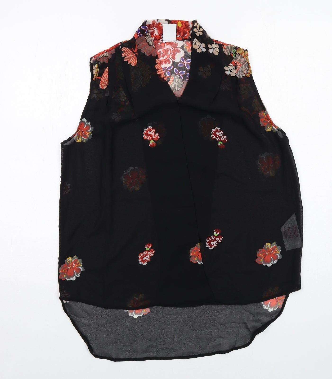 VERO MODA Womens Black Floral Polyester Basic Tank Size M V-Neck