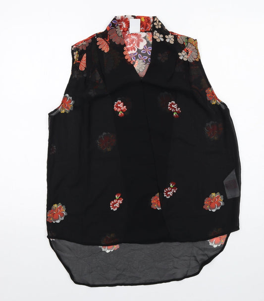 VERO MODA Womens Black Floral Polyester Basic Tank Size M V-Neck