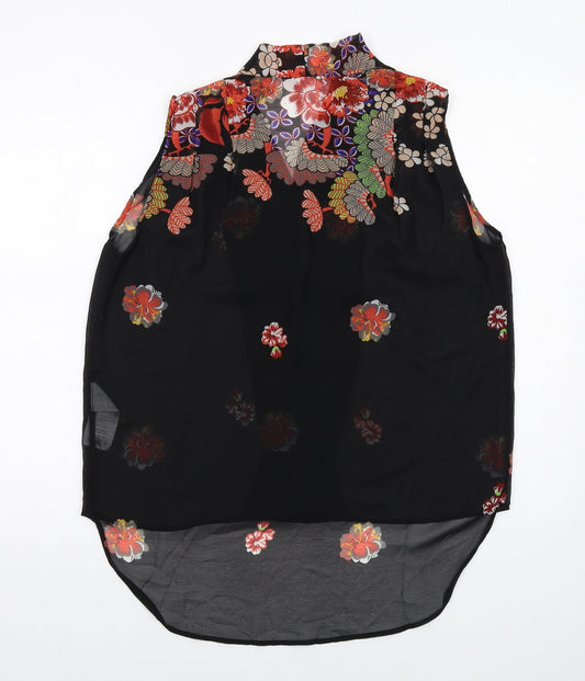 VERO MODA Womens Black Floral Polyester Basic Tank Size M V-Neck