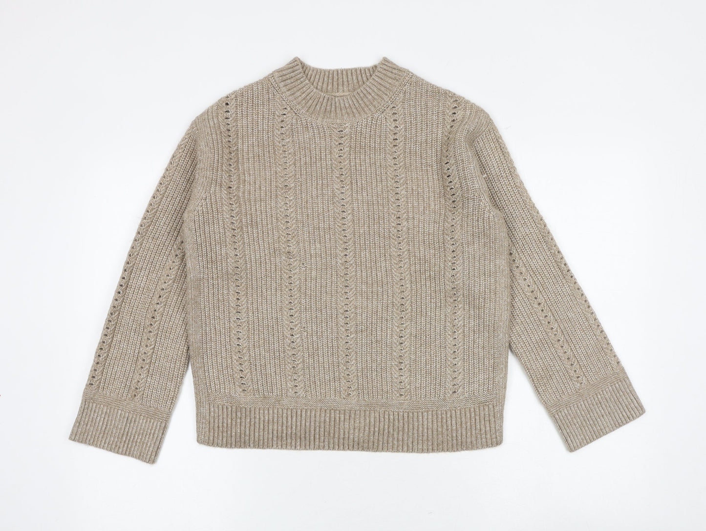 Marks and Spencer Womens Beige Round Neck Acrylic Pullover Jumper Size S