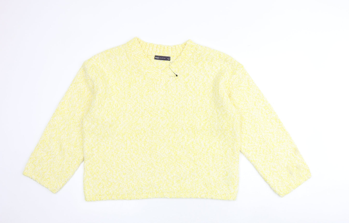 Marks and Spencer Womens Yellow Round Neck Polyester Pullover Jumper Size L