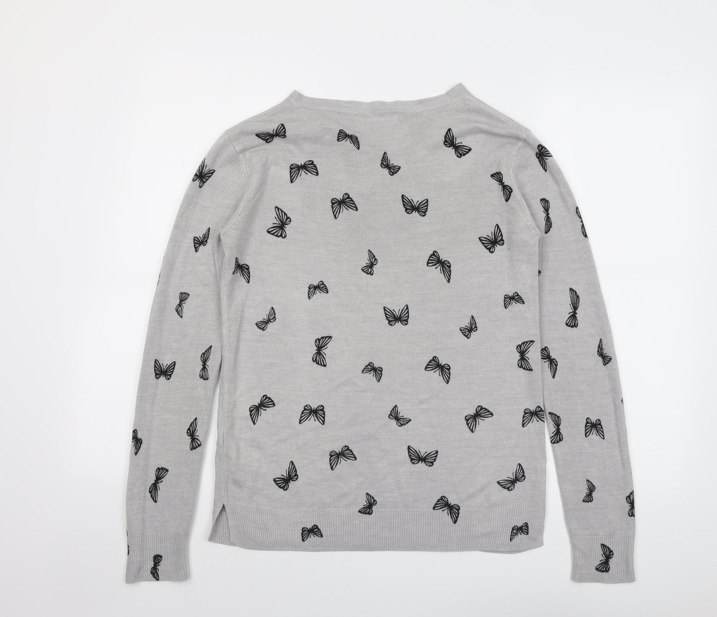 Marks and Spencer Womens Grey Round Neck Geometric Acrylic Pullover Jumper Size 10 - Butterfly