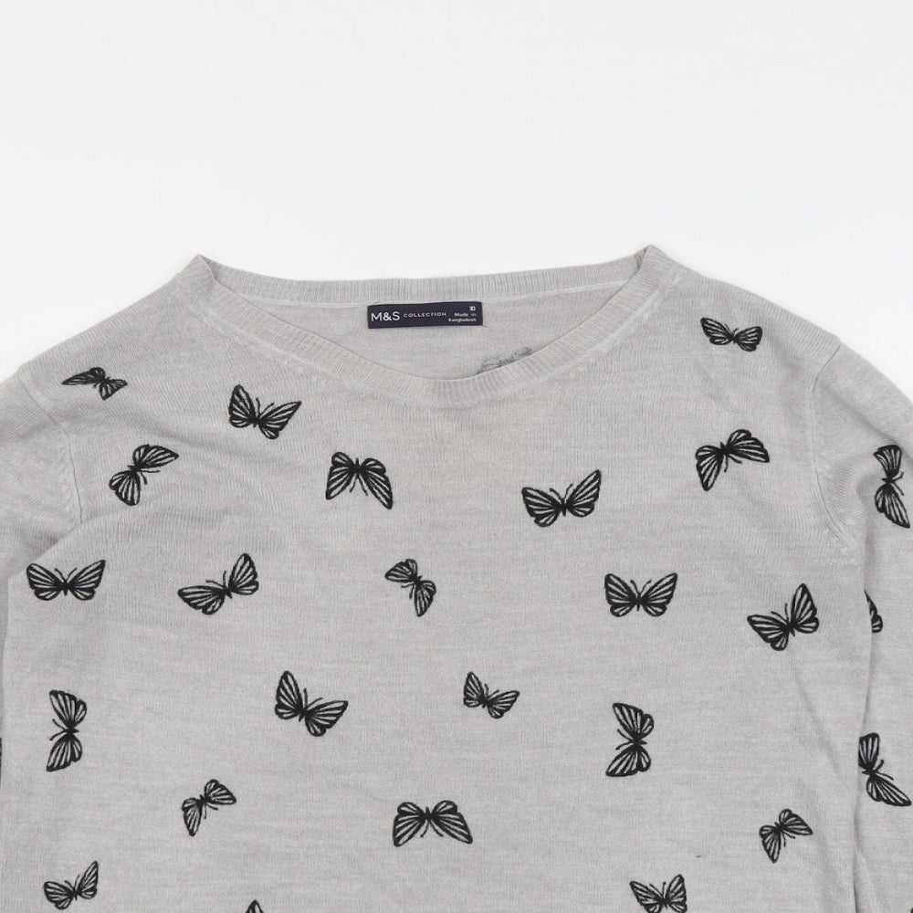 Marks and Spencer Womens Grey Round Neck Geometric Acrylic Pullover Jumper Size 10 - Butterfly