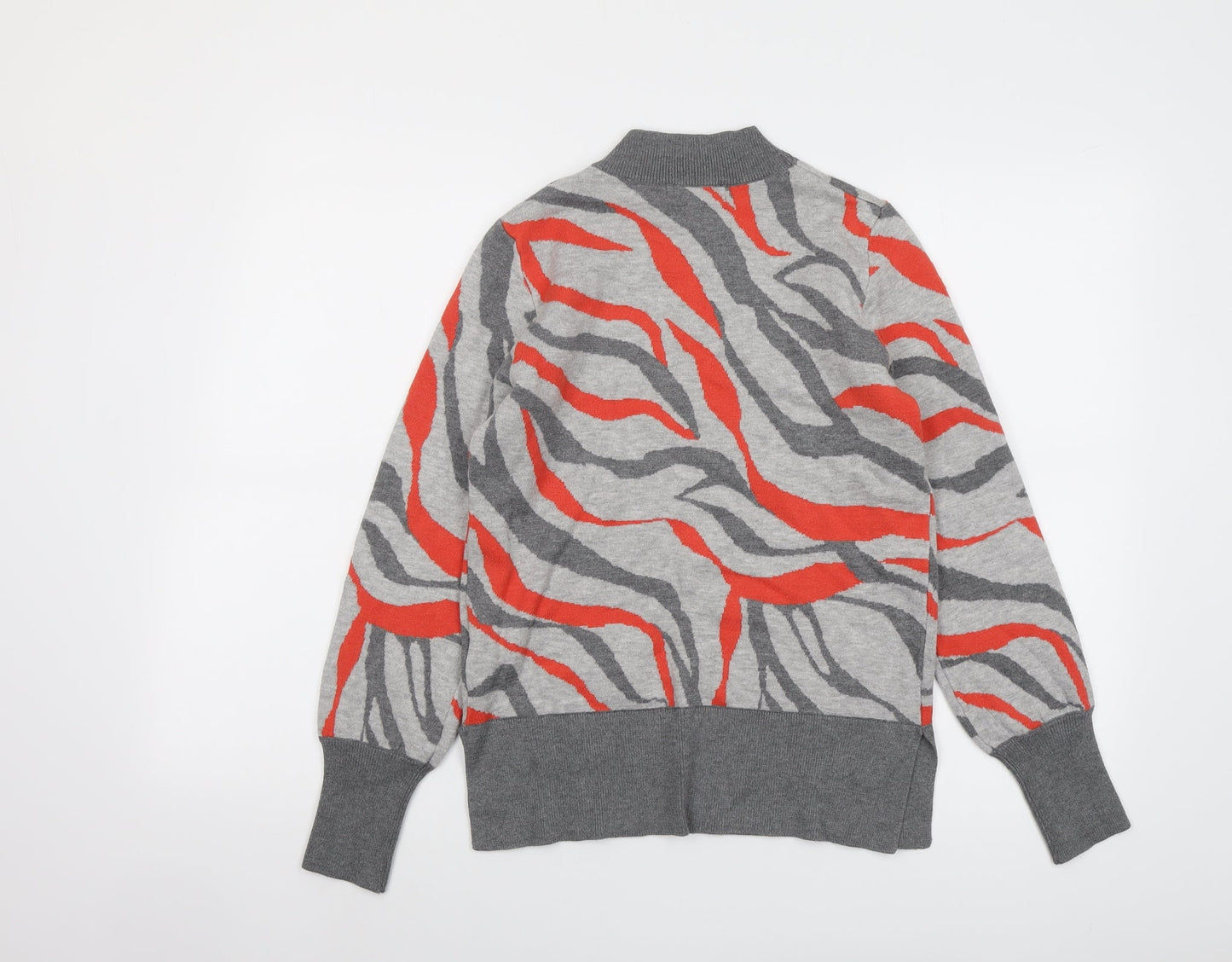 Marks and Spencer Womens Grey Mock Neck Geometric Viscose Pullover Jumper Size S
