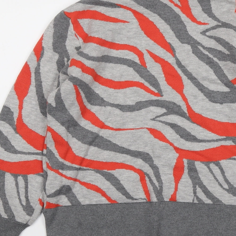 Marks and Spencer Womens Grey Mock Neck Geometric Viscose Pullover Jumper Size S