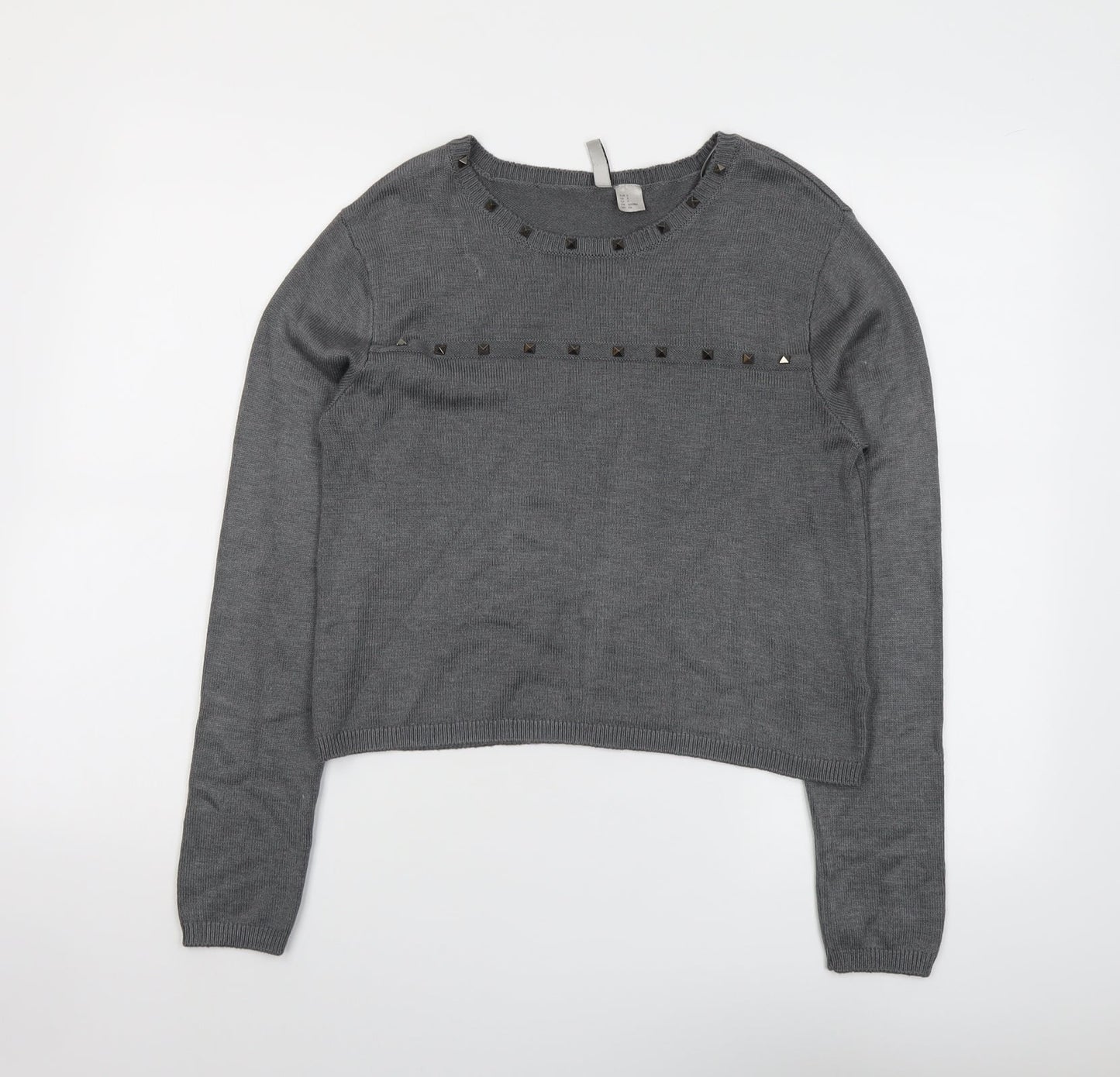 H&M Womens Grey Round Neck Acrylic Pullover Jumper Size S