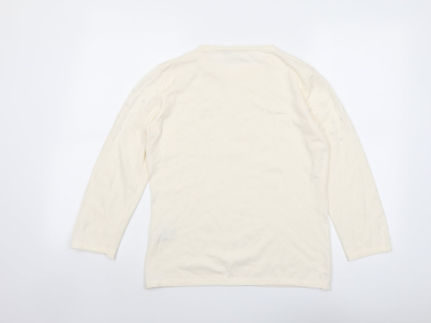 Rabe Womens Ivory Round Neck Modal Pullover Jumper Size 8