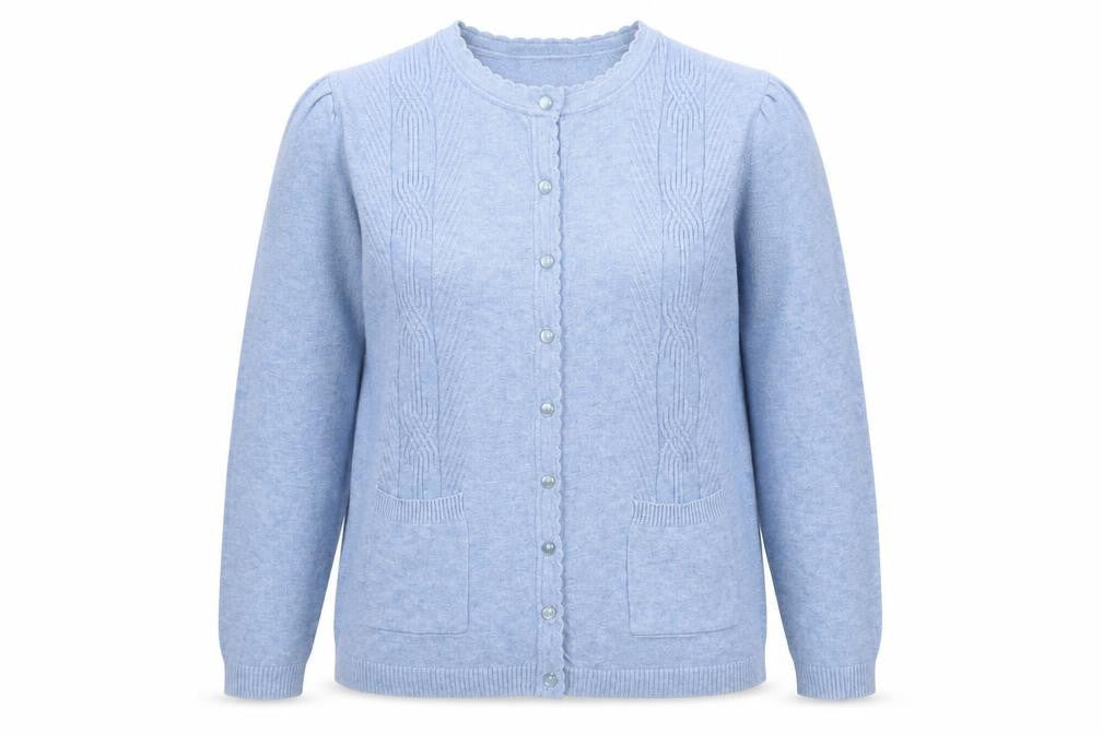 Miao Womens Blue Round Neck Viscose Cardigan Jumper Size XL - Size XL/XXL