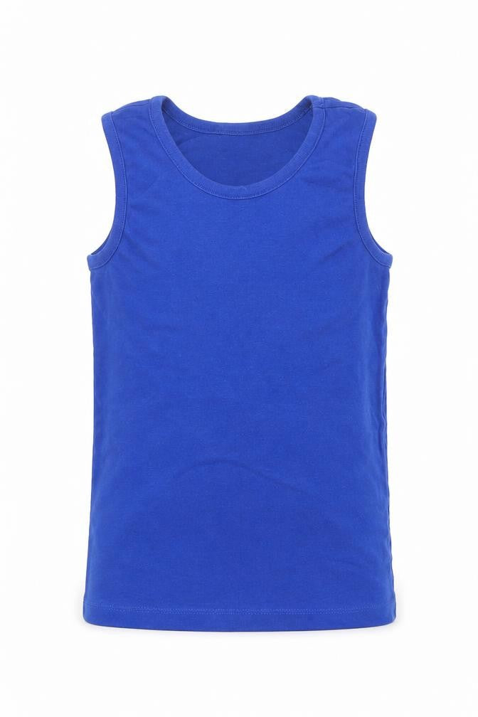 Marks and Spencer Boys Blue 100% Cotton Basic Tank Size 7-8 Years Round Neck Pullover