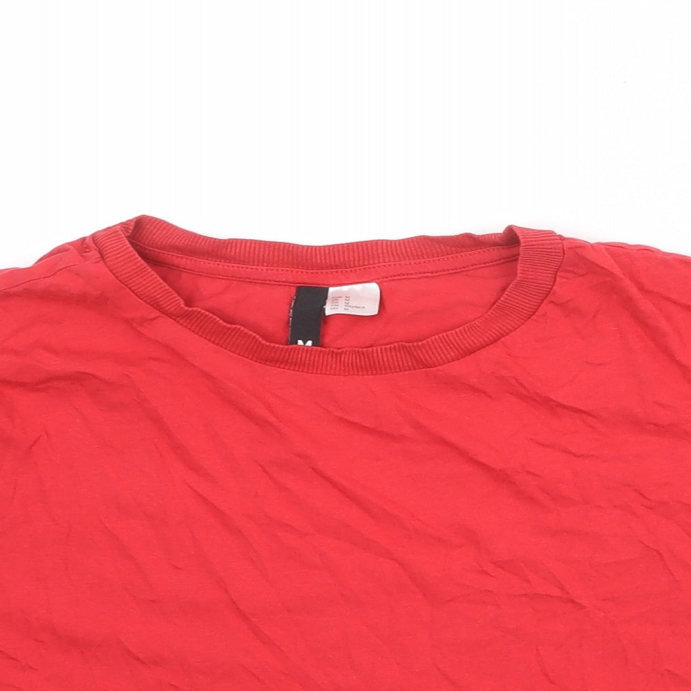 Divided by H&M Womens Red 100% Cotton Basic T-Shirt Size M Crew Neck - Stripe Detail