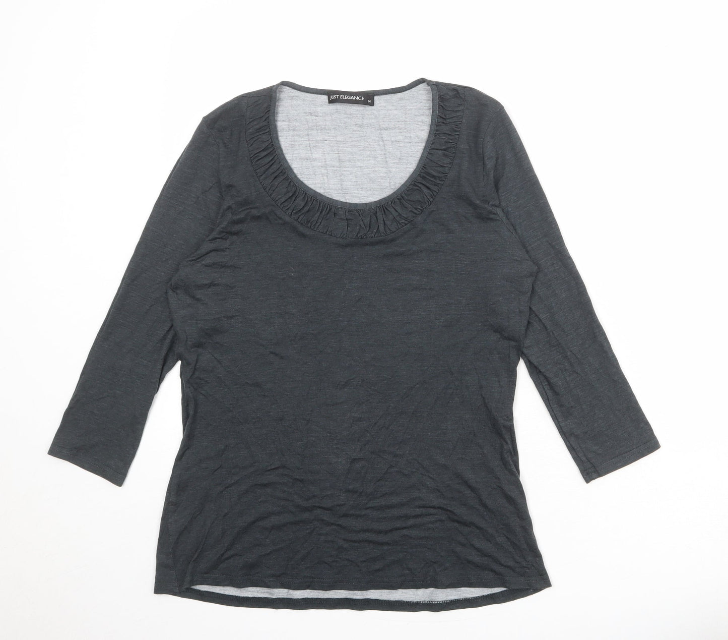 Just Elegance Womens Grey Viscose Basic T-Shirt Size 14 Scoop Neck