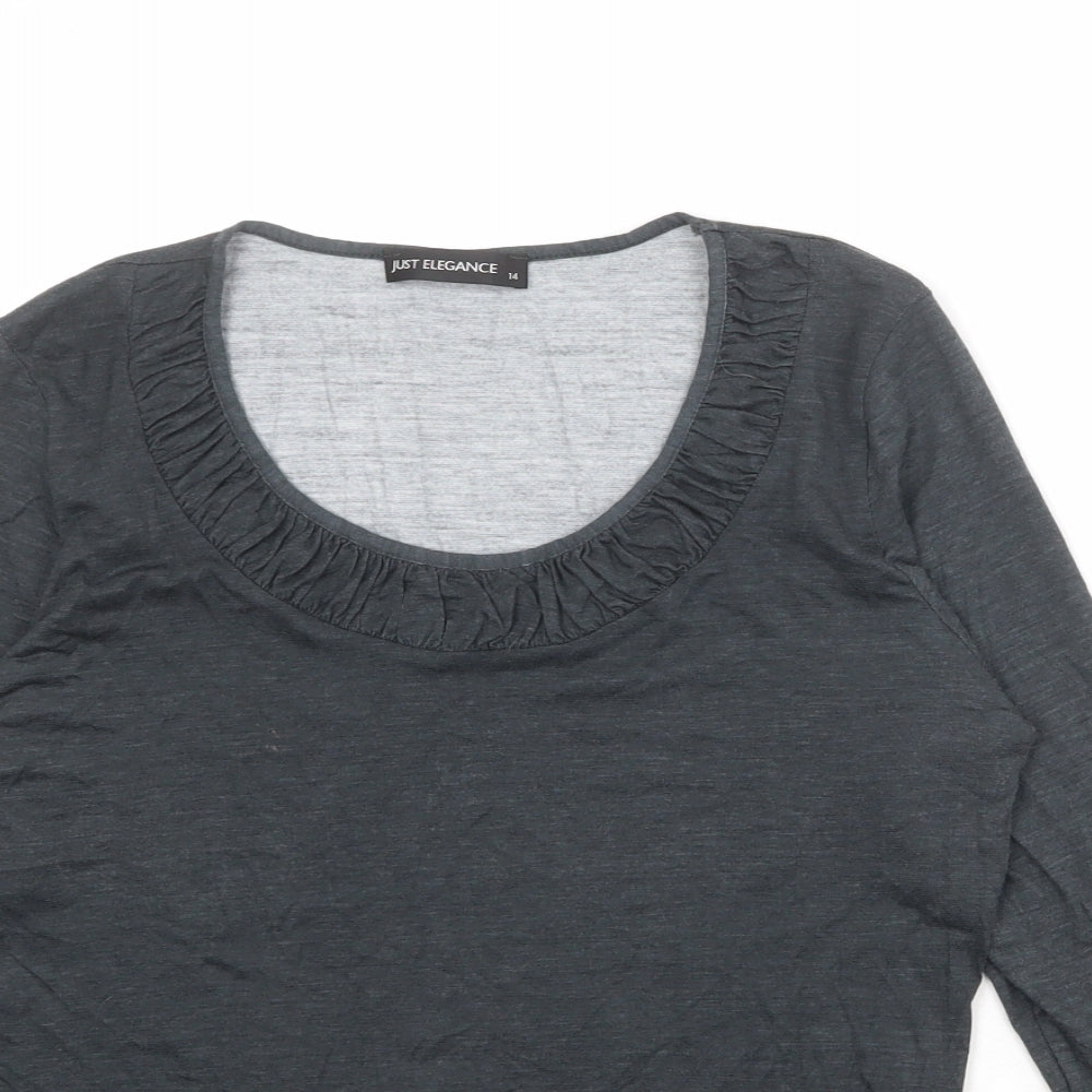 Just Elegance Womens Grey Viscose Basic T-Shirt Size 14 Scoop Neck
