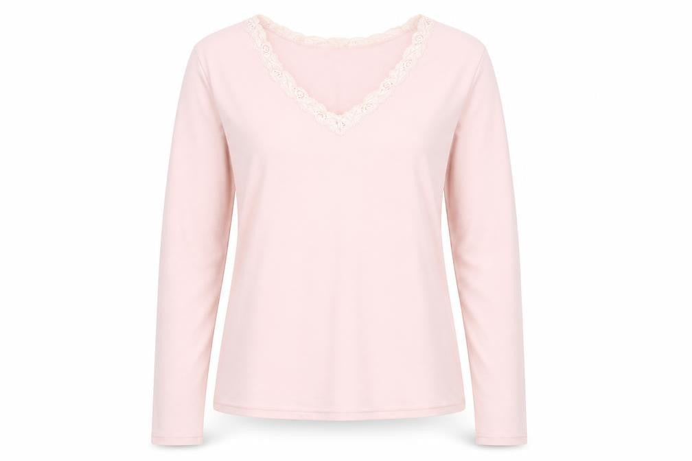 JFW Womens Pink Polyester Basic T-Shirt Size M V-Neck - Lace Details