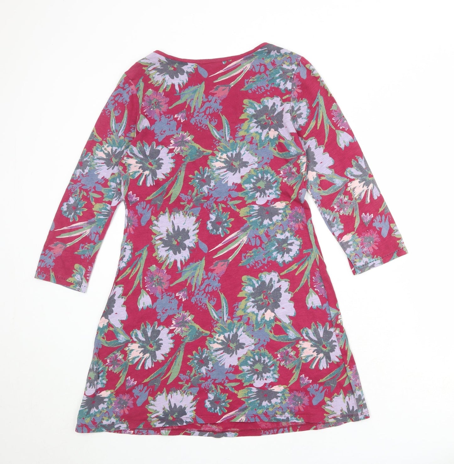 Marks and Spencer Womens Purple Floral 100% Cotton A-Line Size 12 V-Neck Button
