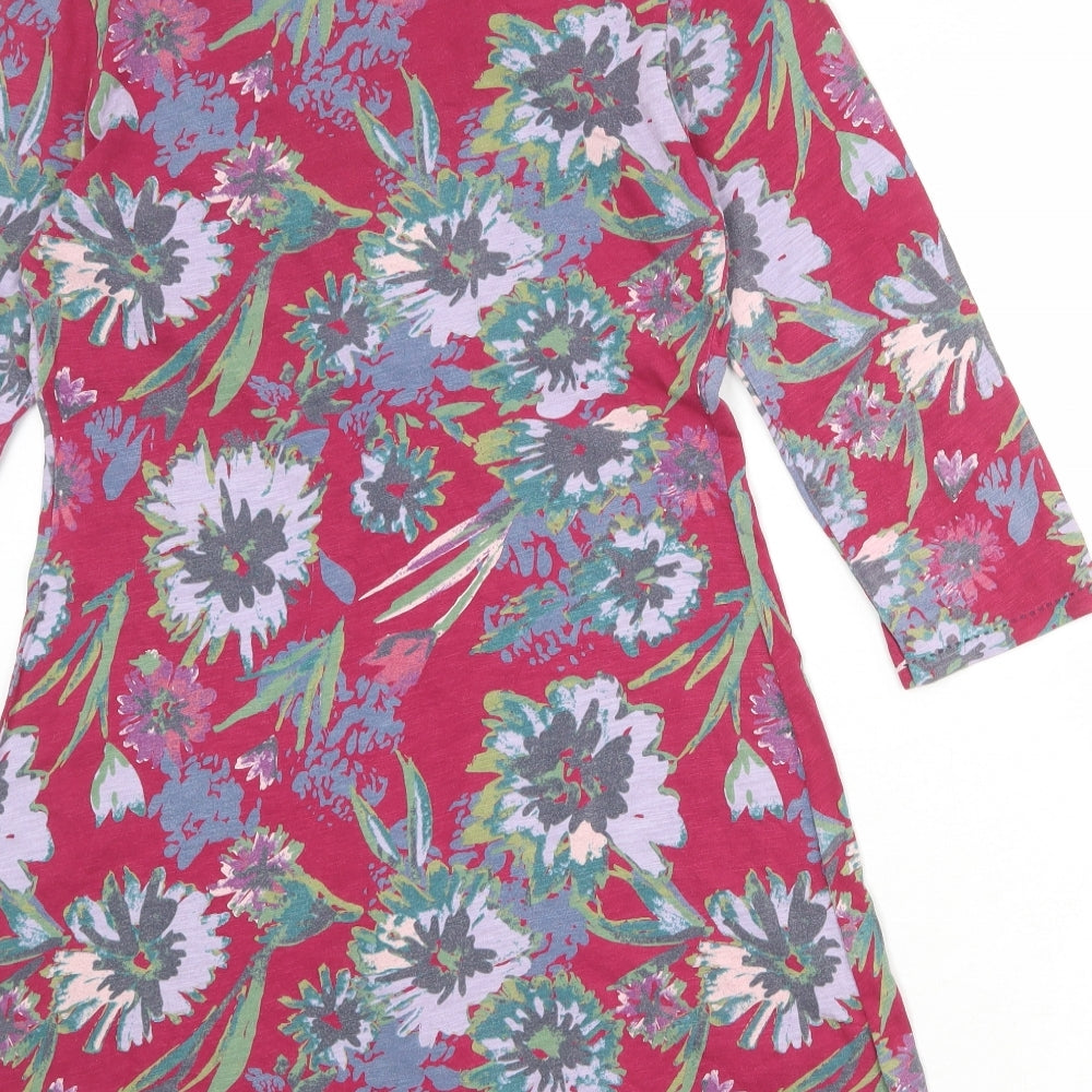 Marks and Spencer Womens Purple Floral 100% Cotton A-Line Size 12 V-Neck Button