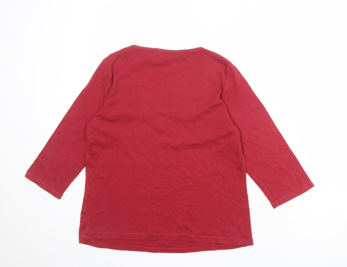 Marks and Spencer Womens Red 100% Cotton Basic Blouse Size 12 V-Neck
