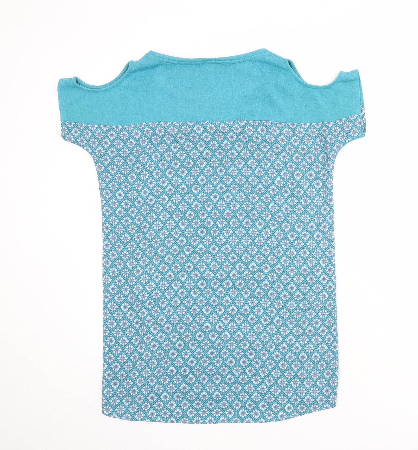 NEXT Womens Blue Geometric Polyester Basic T-Shirt Size 6 Round Neck - Cold Shoulder