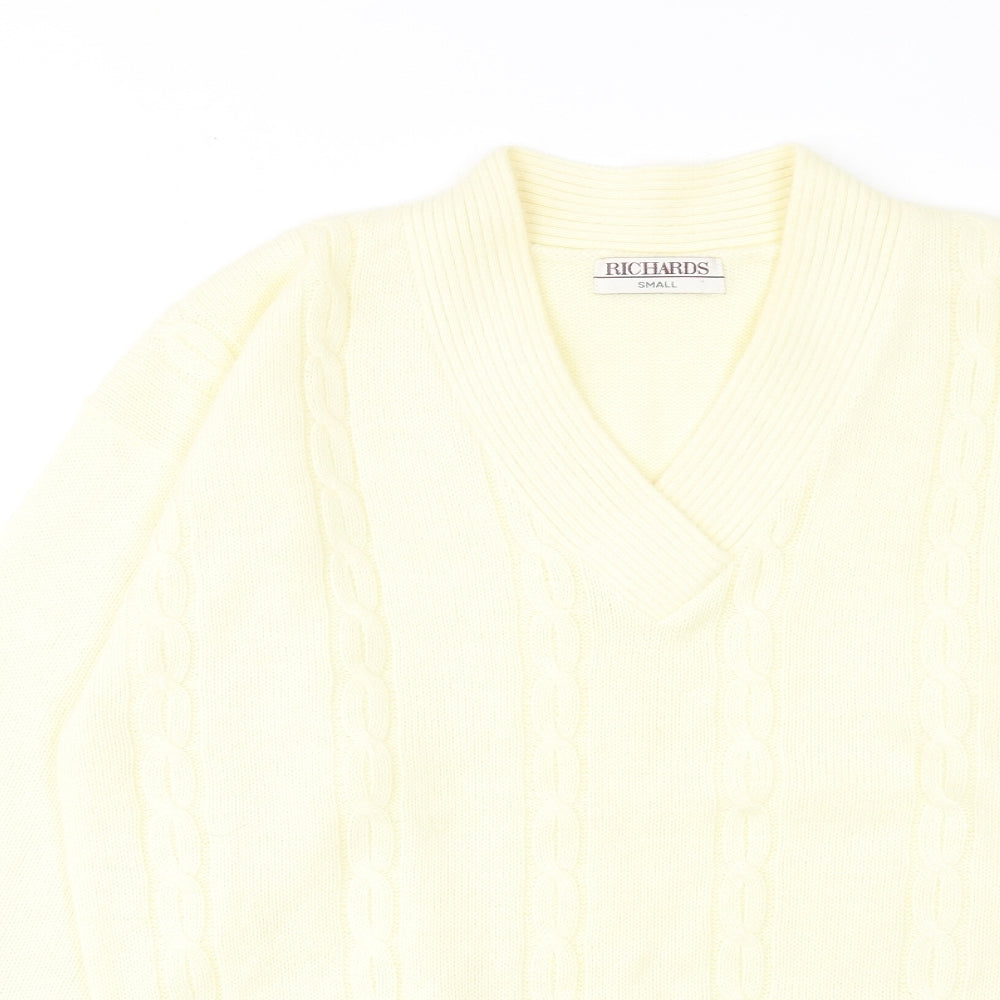 Richards Womens Yellow V-Neck Acrylic Pullover Jumper Size S