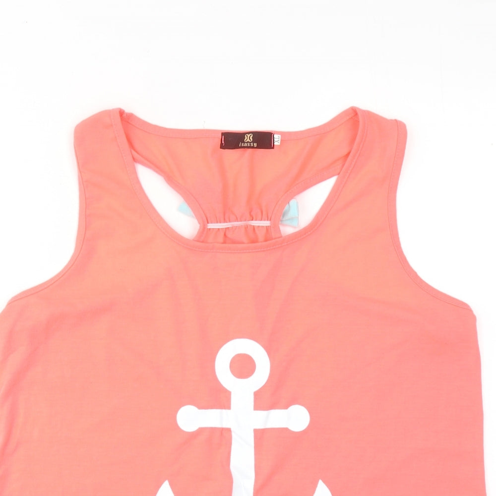 Isassy Womens Pink Polyester Basic Tank Size XL Boat Neck - Anchor