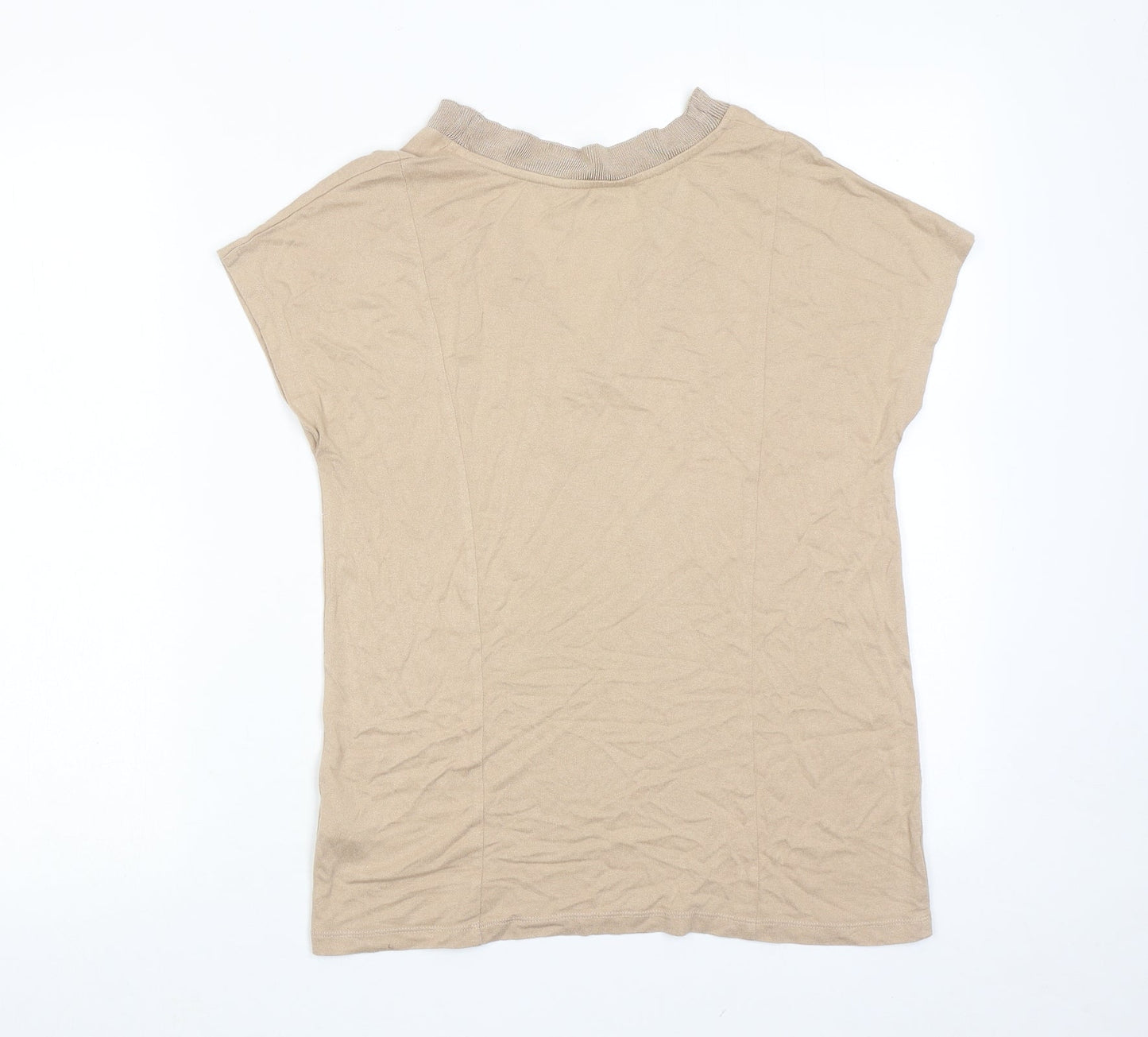 Marks and Spencer Womens Beige Viscose Basic T-Shirt Size 8 V-Neck