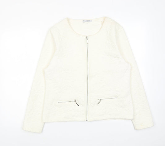 Simply Womens Ivory Jacket Size L Zip - Textured