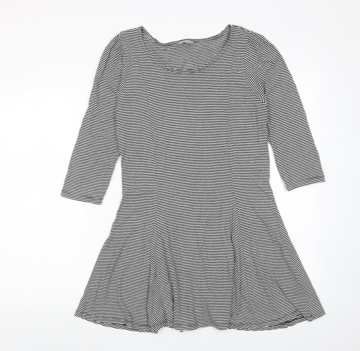 Marks and Spencer Womens Black Striped Viscose A-Line Size 12 Round Neck Pullover