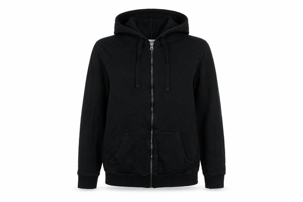 Front view of ASOS women’s black cotton full zip hoodie, size UK 4, zip