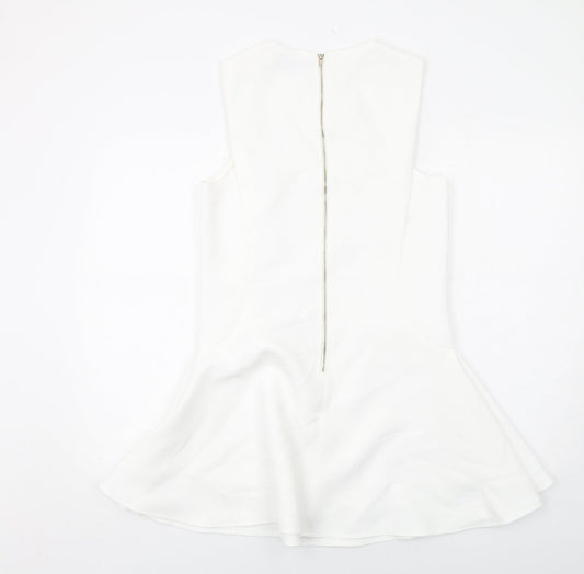Boohoo Womens White Polyester Tank Dress Size 10 Round Neck Zip