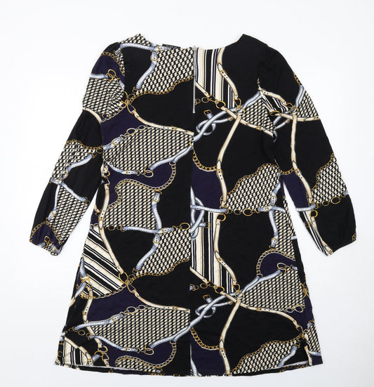 Wallis Womens Multicoloured Geometric Viscose A-Line Size 14 Round Neck Zip