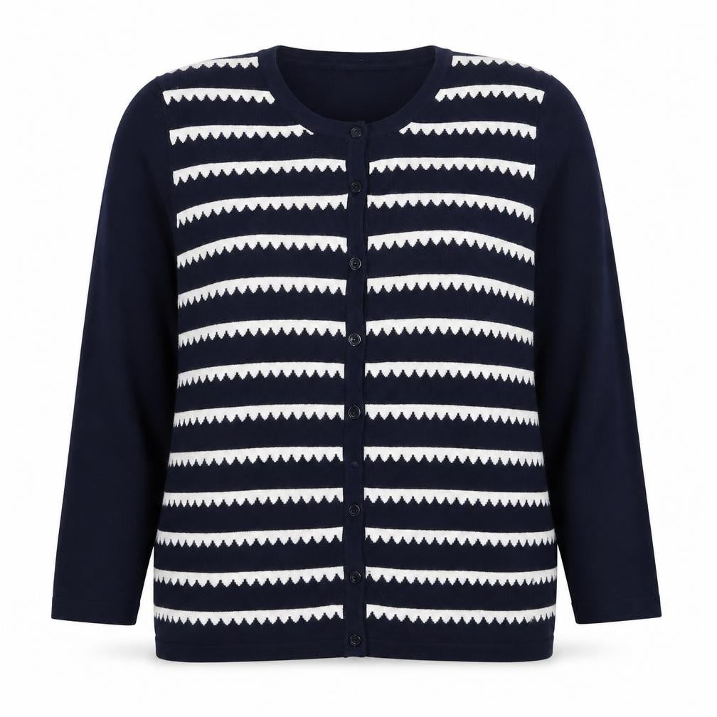 E&D Womens Blue Round Neck Striped Polyamide Cardigan Jumper Size XL - Size XL/XXL