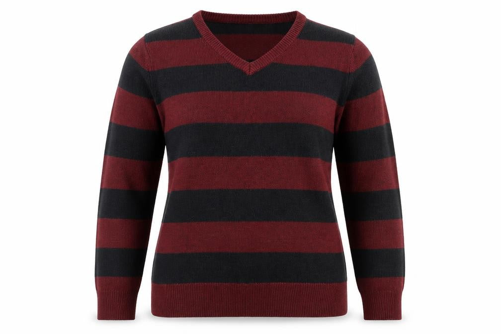 Hutson Harbour Womens Red V-Neck Striped Acrylic Pullover Jumper Size L
