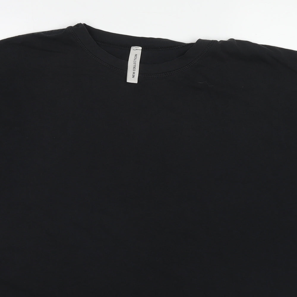 New Collection Womens Black Polyester Basic T-Shirt One Size Round Neck - Angel Wings and Halo