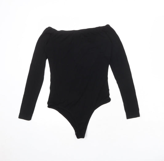 PRETTYLITTLETHING Womens Black Viscose Bodysuit One-Piece Size 10 Snap
