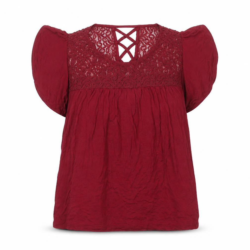 BHS Womens Red Viscose Basic Blouse Size 10 Boat Neck - Lace Detail