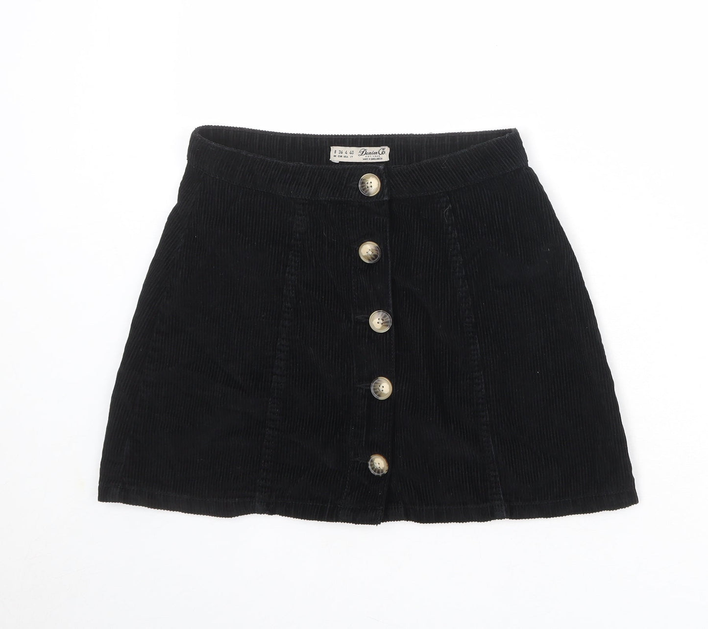 Denim & Co. Womens Black Cotton A-Line Skirt Size 8 Button