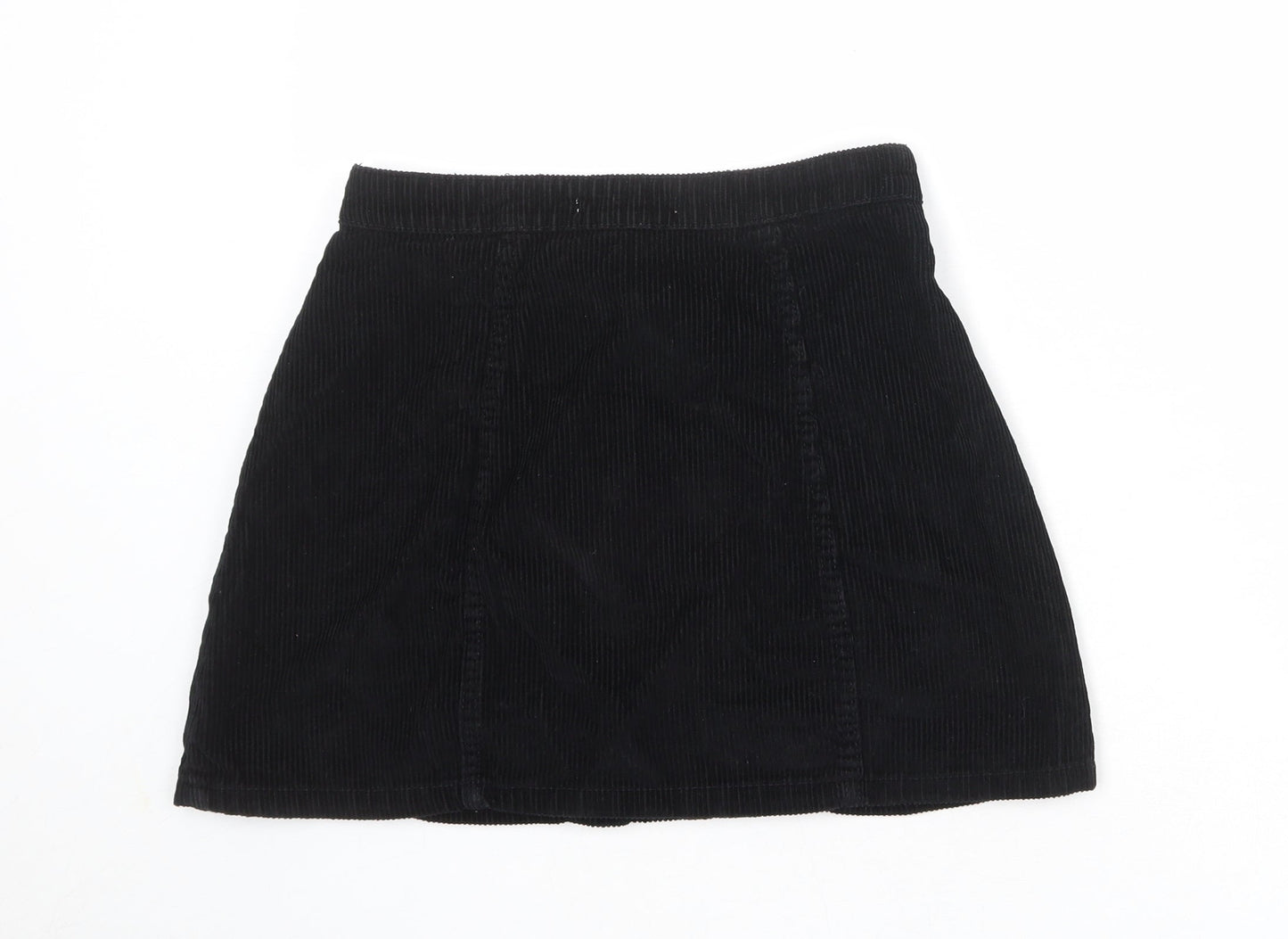 Denim & Co. Womens Black Cotton A-Line Skirt Size 8 Button