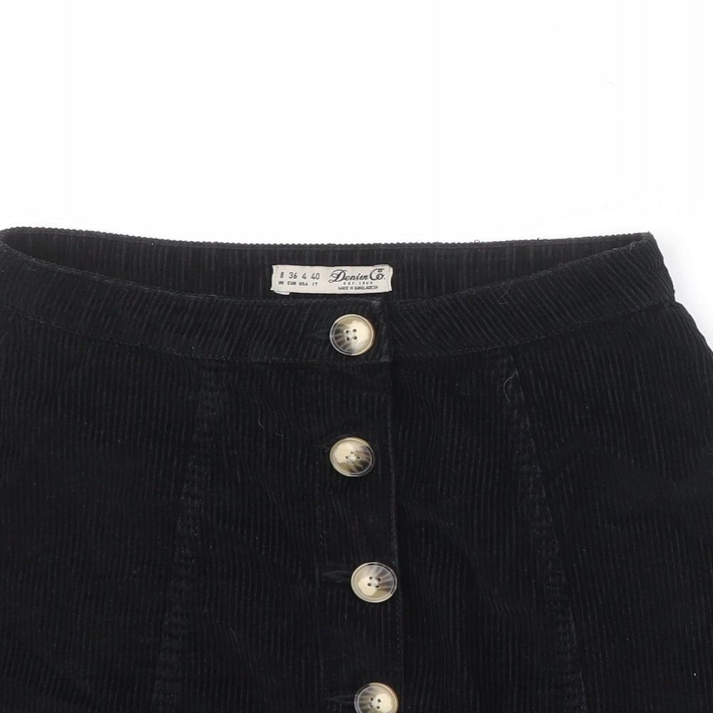 Denim & Co. Womens Black Cotton A-Line Skirt Size 8 Button