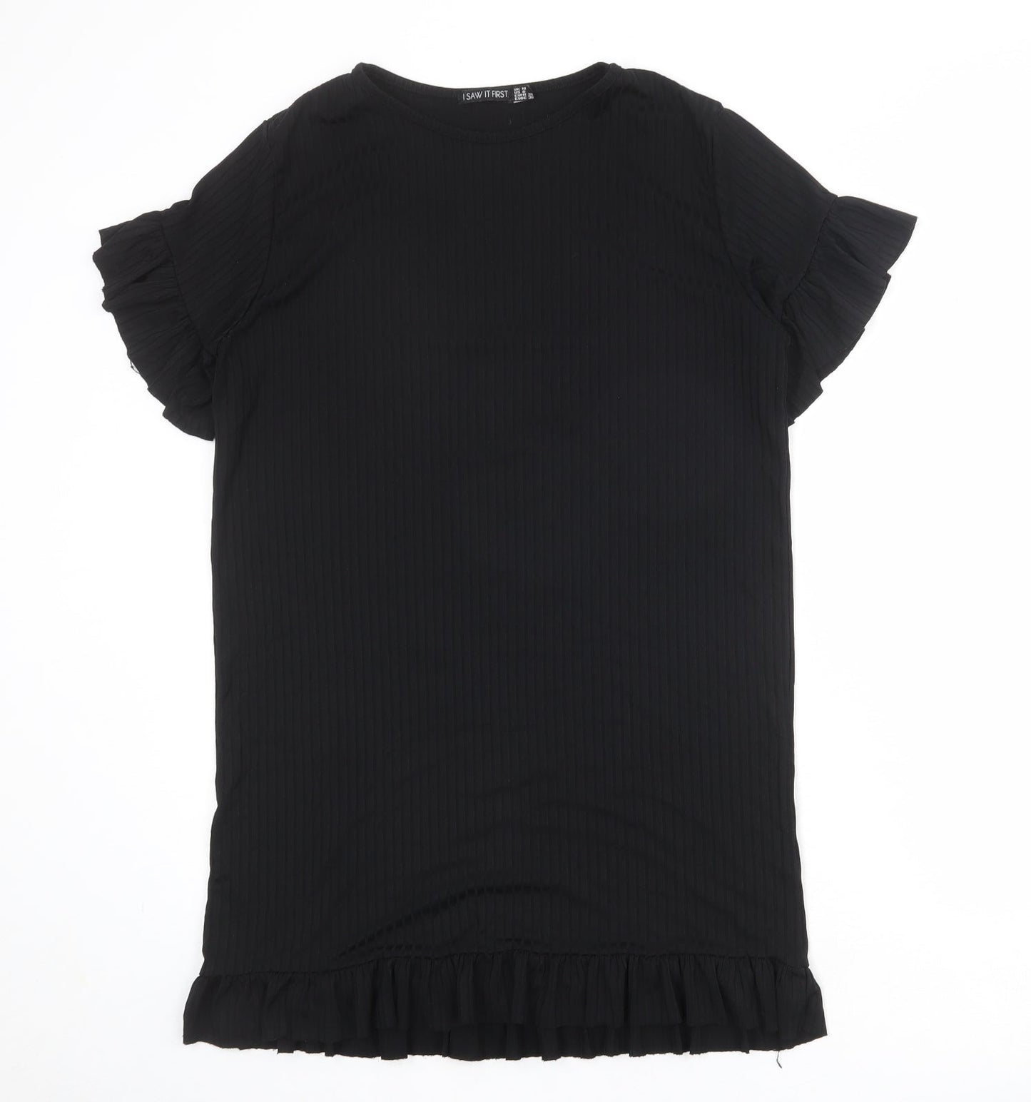 I SAW IT FIRST Womens Black Polyester T-Shirt Dress Size 10 Round Neck Pullover