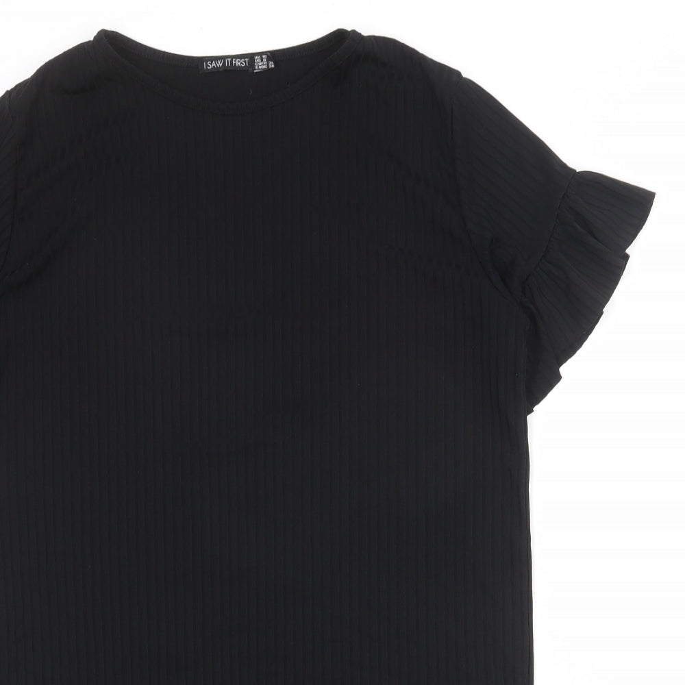 I SAW IT FIRST Womens Black Polyester T-Shirt Dress Size 10 Round Neck Pullover