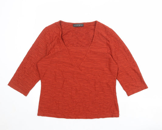 Alex & Co Womens Orange Geometric Polyamide Basic Blouse Size 12 V-Neck