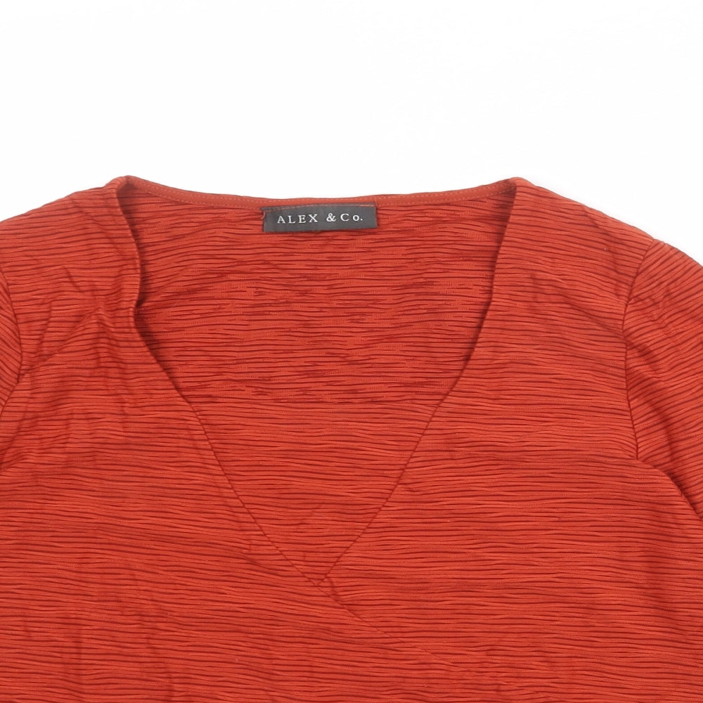 Alex & Co Womens Orange Geometric Polyamide Basic Blouse Size 12 V-Neck